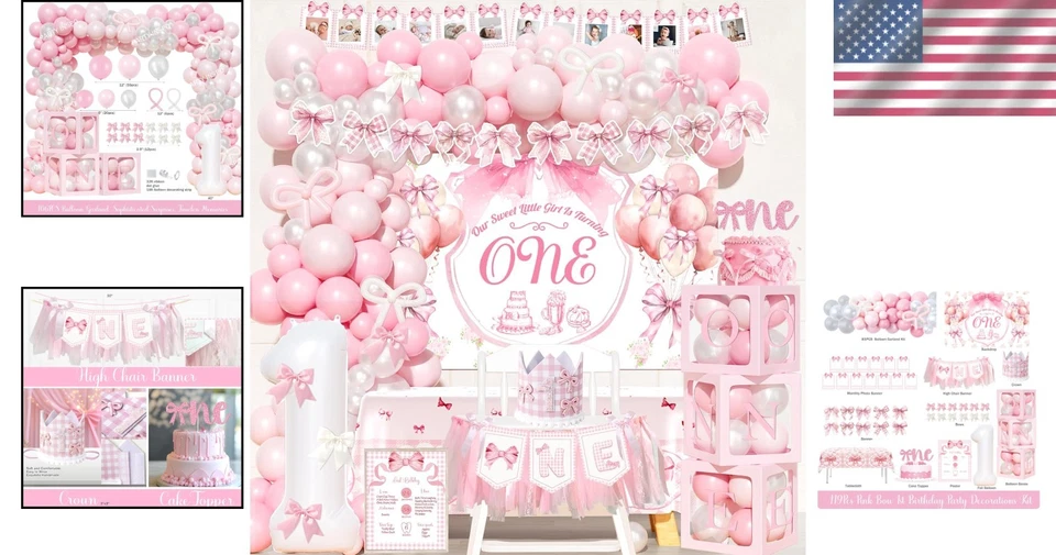Todo Incluido Arco Rosa Temático 1er Cumpleaños Decoraciones para Tu Princesa Foto 2 de 4