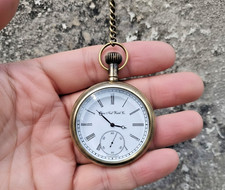 Vintage Brass Pocket Watch with Chain, Classic Roman Numeral Dial, Timeless