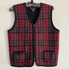 Vintage Requirements Petites M Red Plaid Wool Winter Vest Full Zip Teacher Core