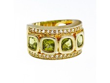 925 Sterling Silver Gold Plated Peridot  CZ Ring Size 7