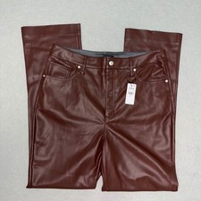 Express Pants Womens 14 R Burgundy Faux Vegan Leather Straight Leg NWT