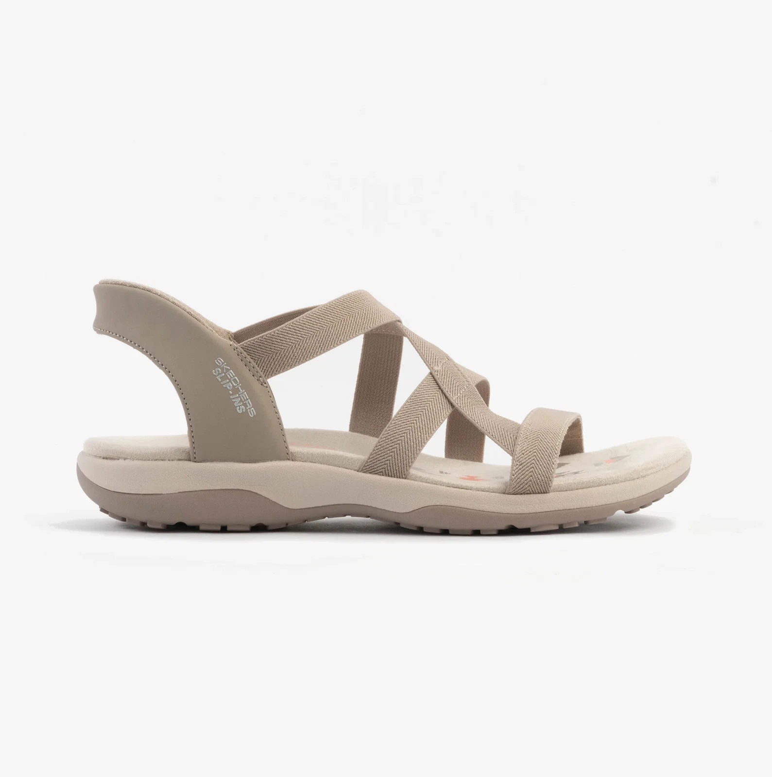 Skechers Reggae Stretch Flex Womens Textile Slip-On Vegan Casual Taupe Sandals
