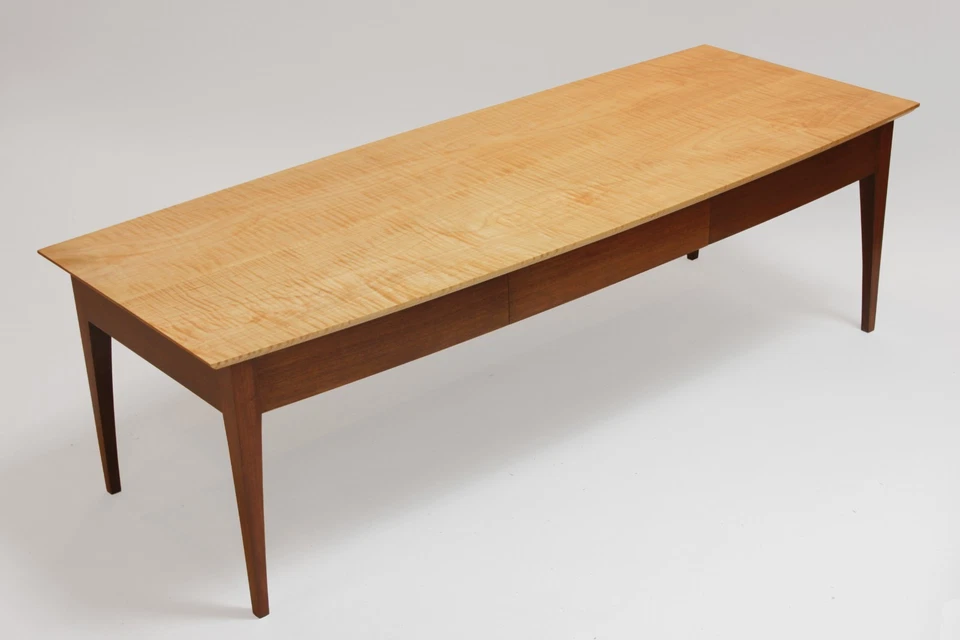 Handmade Signed 59" Curly Tiger Maple & Cherry Wood Coffee Table with Drawer - Image 2 of 4