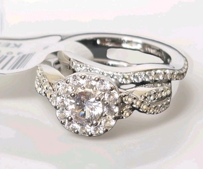 Keepsake Serena 1 1/2 ct TGW Created White Sapphire Ring Set Bridal SS Size 7