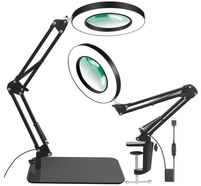 Lupa 12X con luz y soporte, manos libres, 5 modos LED para lectura y manualidade