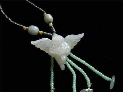 Certified A Grade Fringe  Carved Jadeite Jade Angel Pendant Necklace-Top Grade!