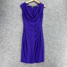 Ralph Lauren Dress Women 4 Blue Sheath Midi V-Neck Sleeveless Casual Solid