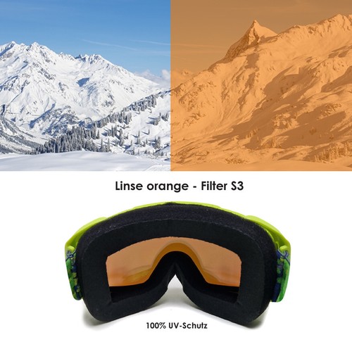 Kinder SKIBRILLE 100% UV-Schutz Optik S3 Sonnenschutz Ski Alpin Brille Neon Gelb - Bild 2 von 8