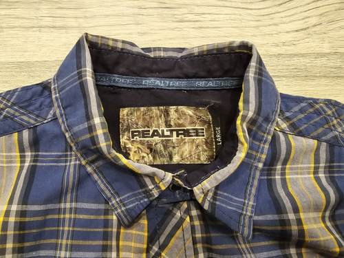 Realtree Western Shirt Men Large Blue Yellow Plaid Pearl Snap Long Sleeve Pocket - Picture 6 of 16