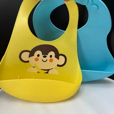 2 Adjustable Baby Bib Boy Waterproof Silicone Catch Food Pouch Dishwasher safe