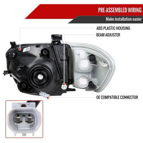 For 05-06 Toyota Tundra 05-06 Sequioa DRL Headlights + Corners Black Housing - Picture 3 of 3