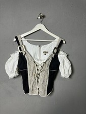 Vintage Shirt Corset Bavarian Oktoberfest German Maid Corset Top Black Sz 42