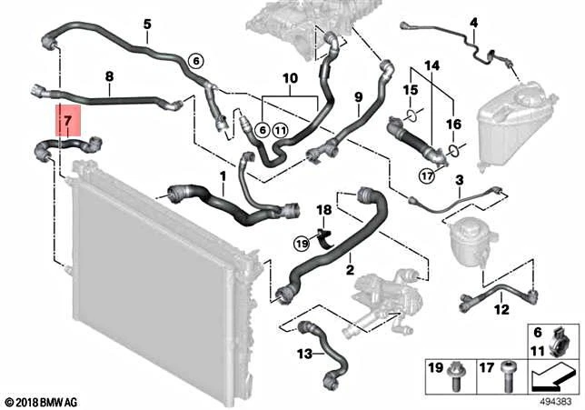 Genuine BMW G11 G12 G30 G31 G32 G38 520i 1.6 525Li Hose Radiator  