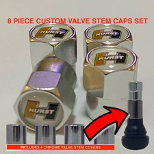 HURST Hurst/olds Oldsmobile 442 cutlass  Metal Tire Valve Stem Caps white $ gold