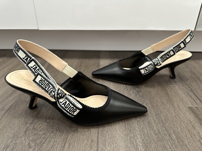 CHRISTIAN DIOR J'ADIOR BLACK CALFSKIN LEATHER SHOES SLINGBACKS