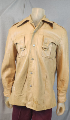 Vintage Val Cassi 100% Vinyl Tan Brown 1970s Styl LARGE Lined Jacket Coat DEFECT
