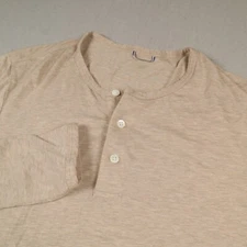 Kit And Ace Henley Shirt Men's Small* Brown Raw Curve Hem Long Sleeve