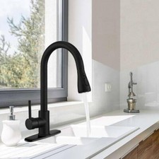 RENIST Pull Down Single Handle Kitchen Sink Faucet with Deck Plate Black