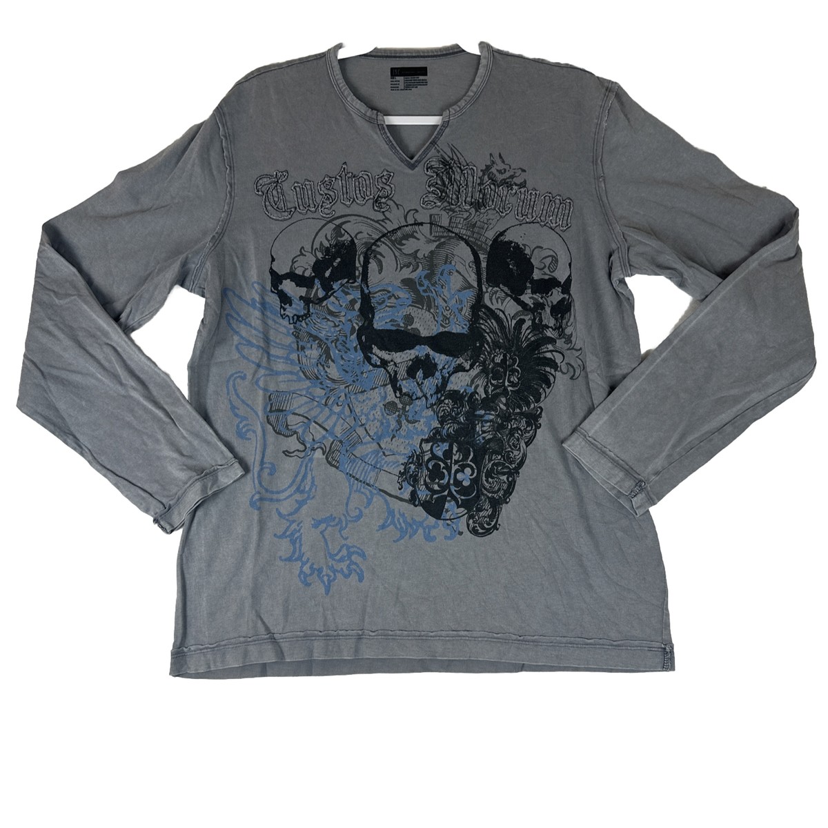 Vintage Y2k Inc Custos Morum Cyber T-Shirt Men's L Gray LS Grunge