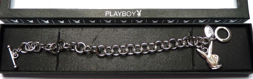 Playboy Bracelet Bunny Charm Silver Platinum Plated Swarovski Crystal NEW 7.5" - Image 2 of 4