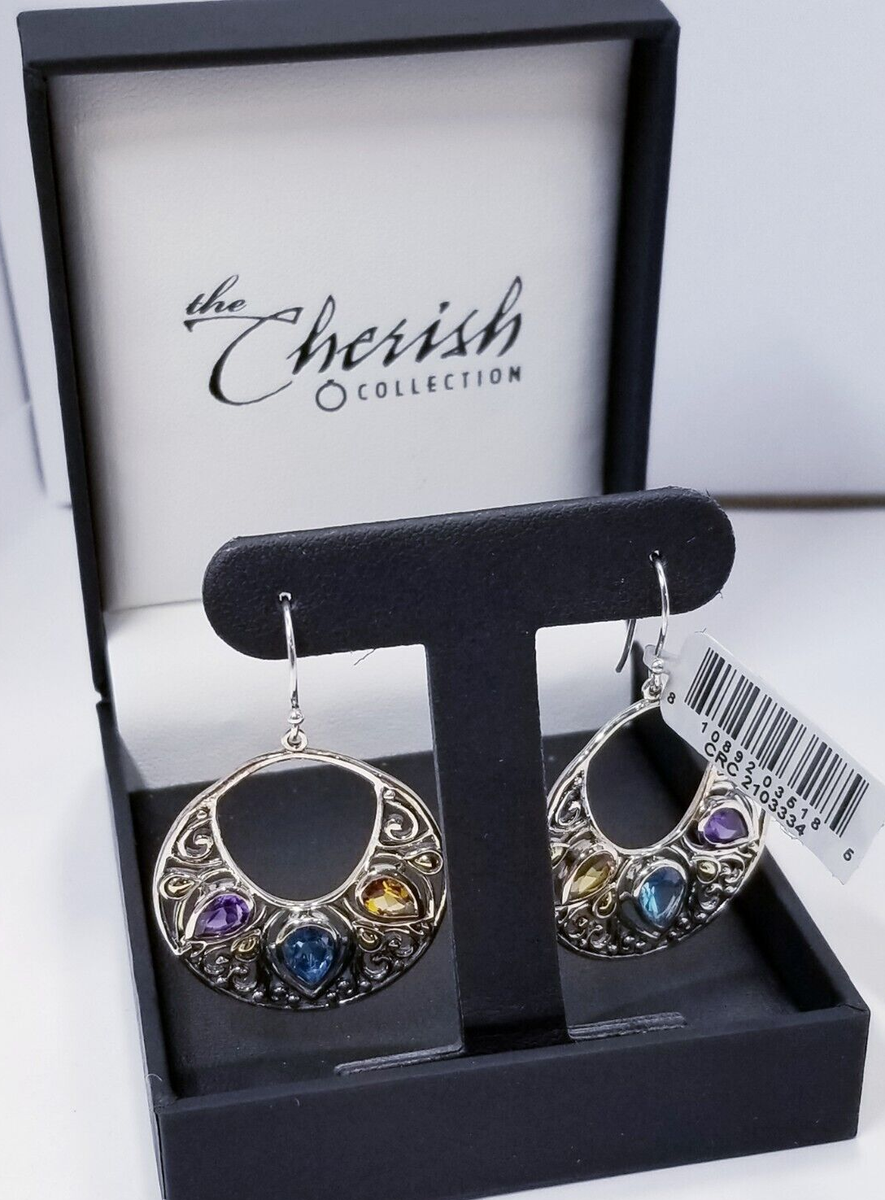 The Cherish Collection Sterling Silver/18k Yellow Gold Multi Gem Earrings