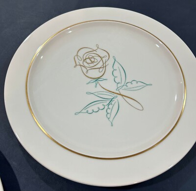 LOT (8) Vintage EASTERLING Spencerian Rose MCM Salad Dinner Gold Plates NICE!