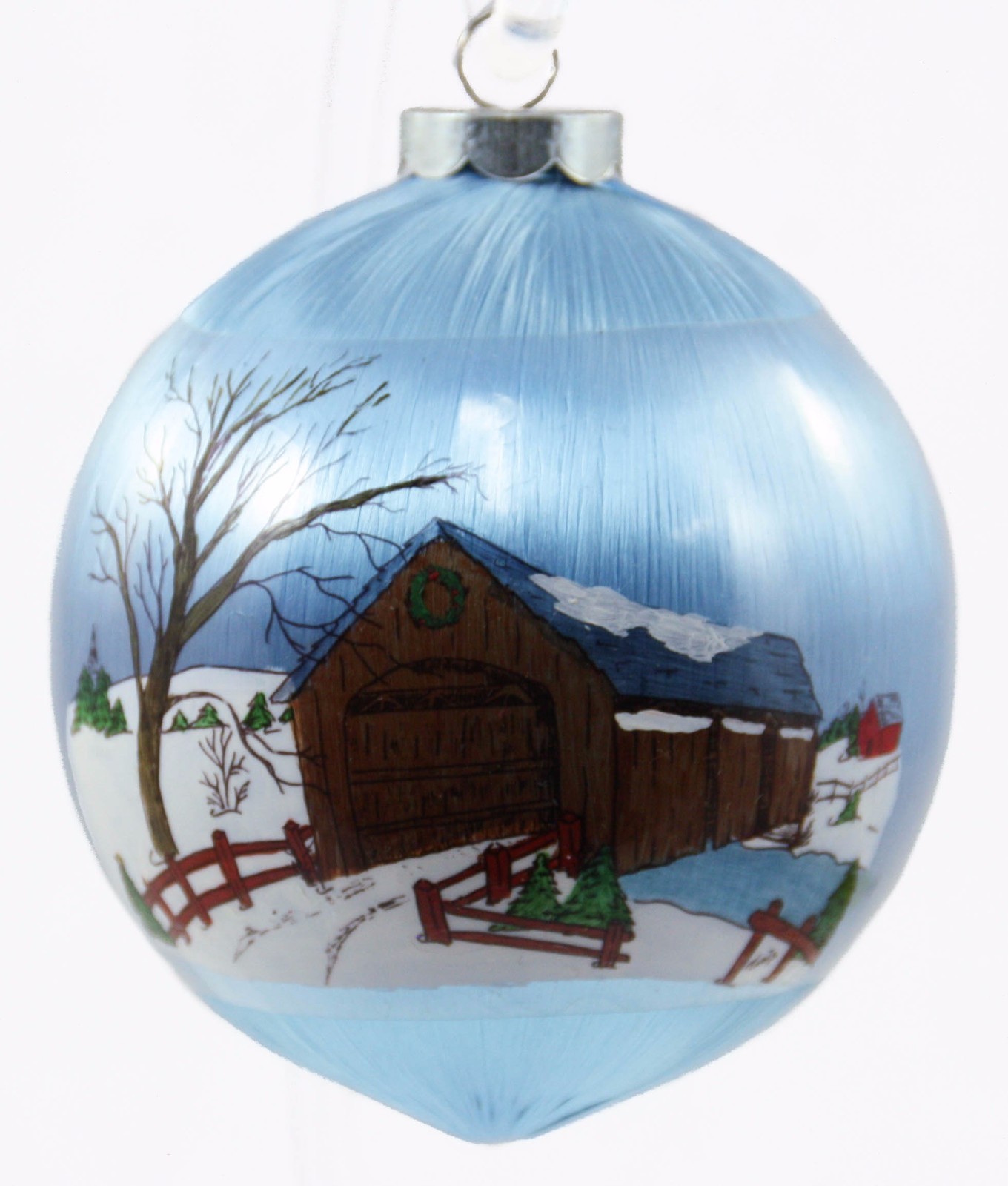 Blue Farm Barn Silk Ball Christmas Ornament Holiday Tree Decoration