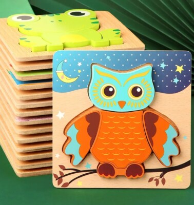 Wooden Owl Puzzle  Educational Cartoon Early Learning Game For Children Toy New