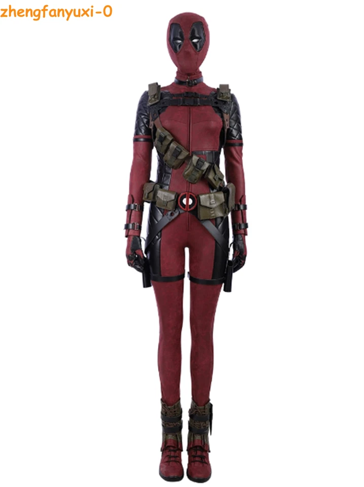 Lady Deadpool Cosplay Costume Jumpsuit Mask Shoes Wanda Wilson Outfit Halloween - Image 4 of 4