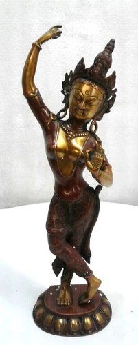 Antique Brass/Copper Hindu Goddess Dancing B01M28HSIA Tara Statue 19"x 5-1/2"x4"