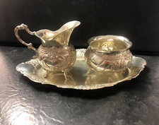 Milch und Zucker Set Zuckerschale Milchk&auml;nnchen Tablett 800 er Silber
