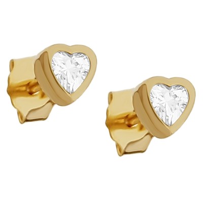 Boucles D'oreilles Femme En Forme De Coeur - Plaqué Or Jaune Avec Zirconium, Paire Neuve Avec étiquettes