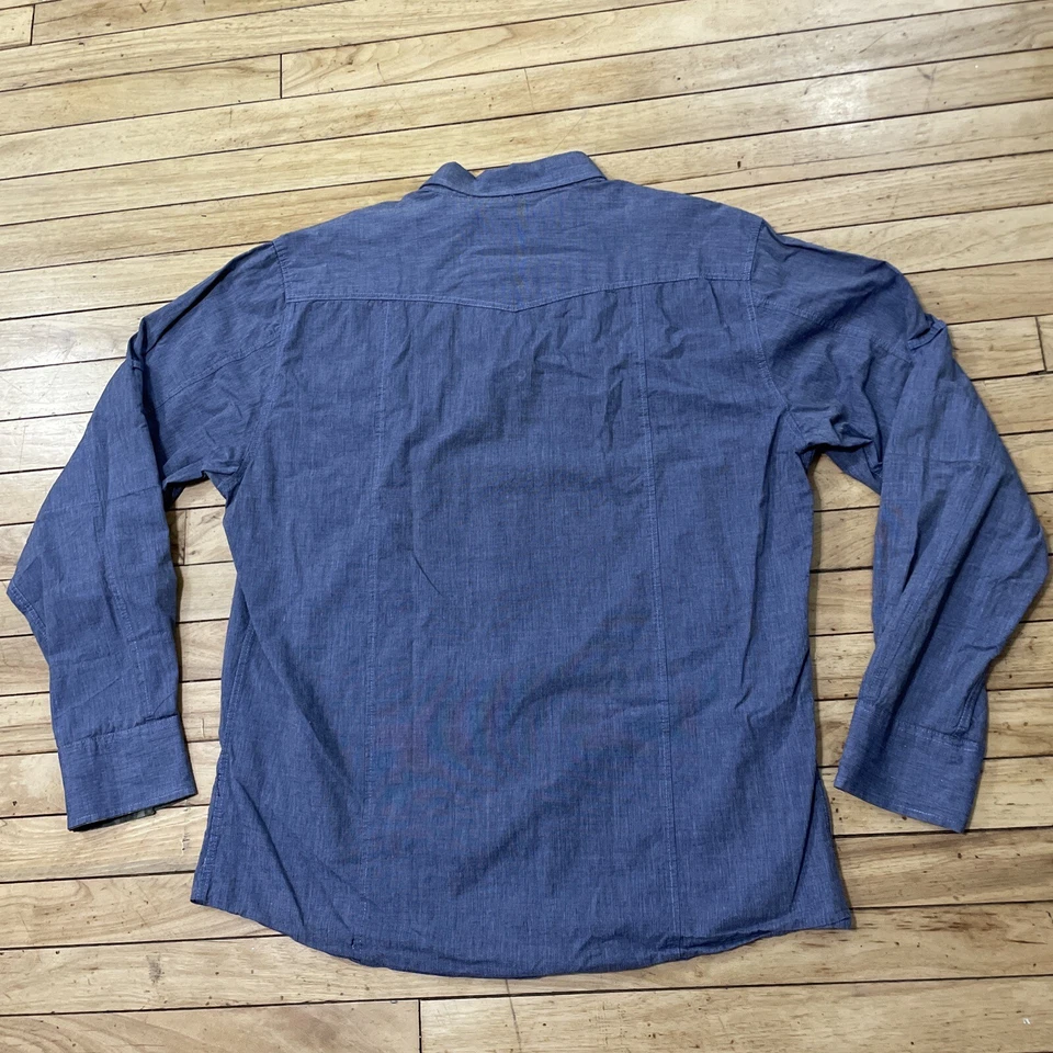 SOVEREIGN CODE Metal Snap Button Shirt Men XXL Blue Military Camo Zip-Pocket 2XL - Image 2 of 4