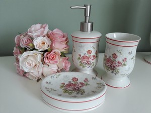 Badezimmer Set 3-teilig romantisch Landhaus weiß Rosen Clayre & Eef