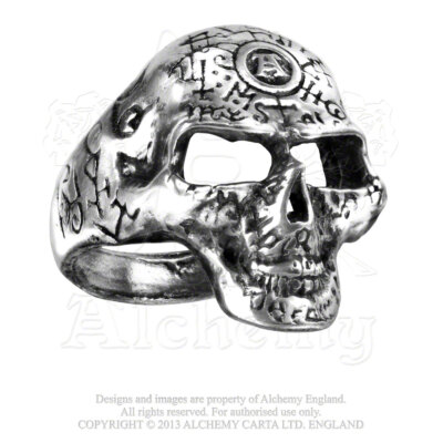 Ring Alchemy Gothic R122 A Schädel IN Pewter Omega Skull Ring UK Gothic