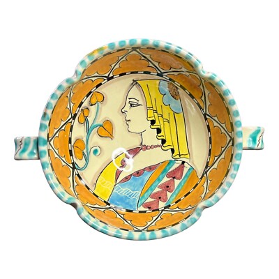 Giacomini Orvieto Yellow Renaissance Portrait Heads Soup Bowl