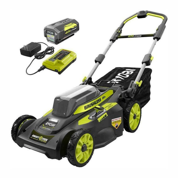 Ryobi RY40190Y Brushless WalkBehind Lawn Mower with 5.0 Ah Battery