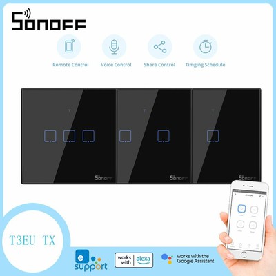 Sonoff EU Smart Wall Touch Light Switch WIFI 1/2/3 Gang Glass Panel APP Control