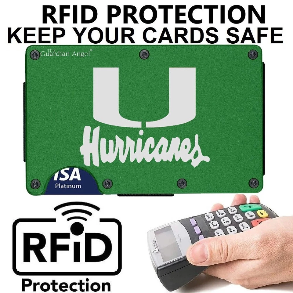 Cartera Miami Hurricanes Grabada Titanio Fibra de Carbono Verde Bloqueo RFID D7 Foto 2 de 4