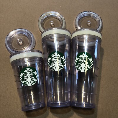STARBUCKS 16-64oz Tumblers W/ Lids Clear Plastic Cold Cups