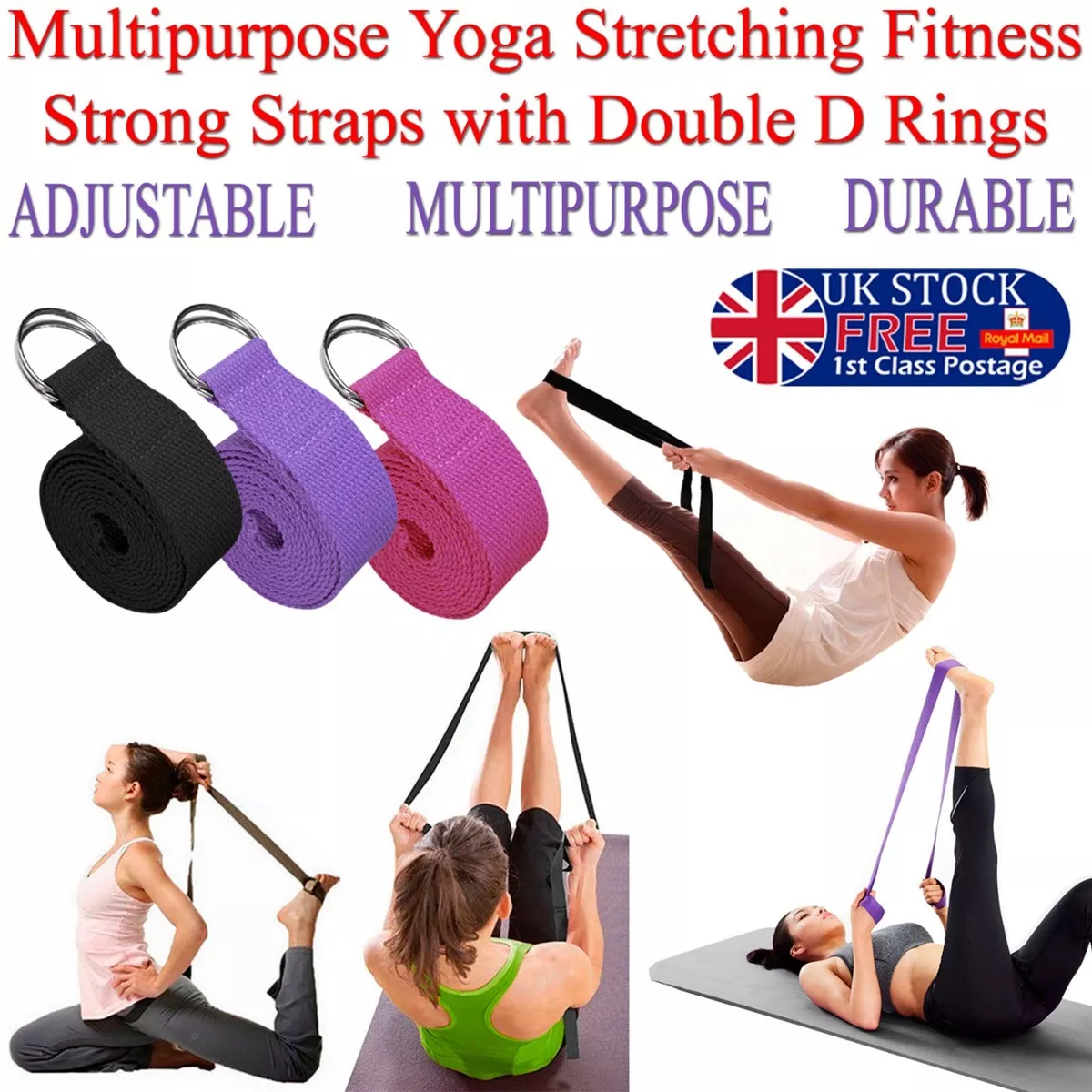 Yoga Stretch Strap D-Ring Belt Fitness Exercise Leg Strong Band Gym Figure  Waist