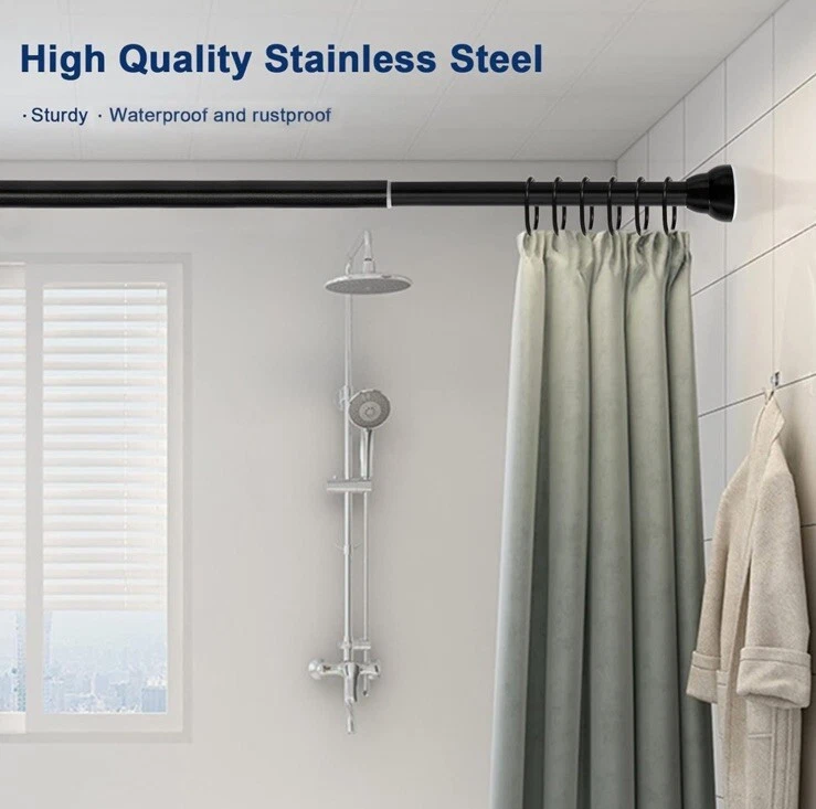 "Varilla de cortina de tensión de 27"" a 43"" para puerta de ventana o ducha barra de tensión de resorte negro" Foto 2 de 4