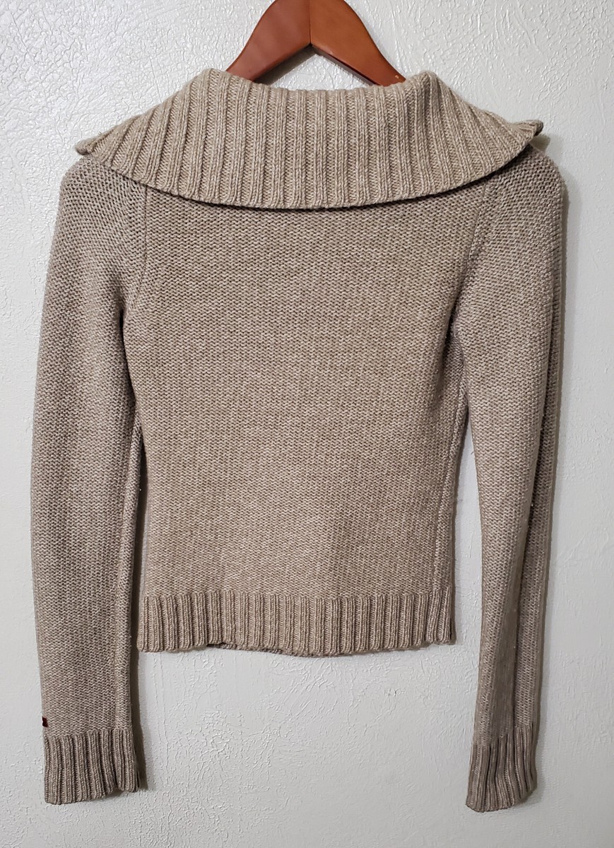 Hollister Womens Tan Khaki Embroidered Zip Up Pullover Sweater Coat S Small View 2