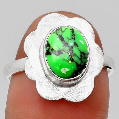 Natural Green Matrix Turquoise 925 Sterling Silver Ring s.8.5 Jewelry R-1087