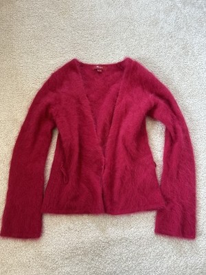 Monsoon Angora Luxus Strickjacke Oberteil Fuchsia Magenta Rosa Weich Flauschig UK 12 EU 40