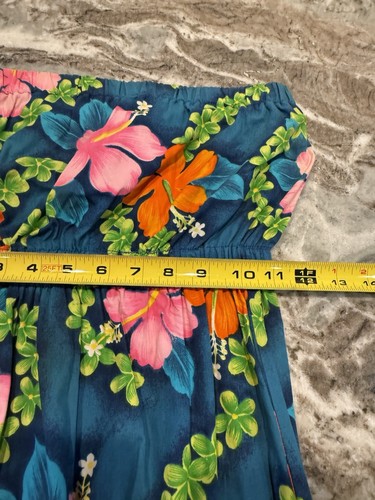 Vestido Hawaiano Sunshine Hawaii Sherry Holt Talla 0/Pequeño Sin Tirantes Floral Volantes - Imagen 8 de 11