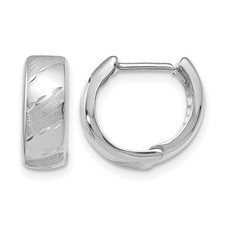 12mm 14K White Gold Polished and Satin Hinged Hoop Earrings
