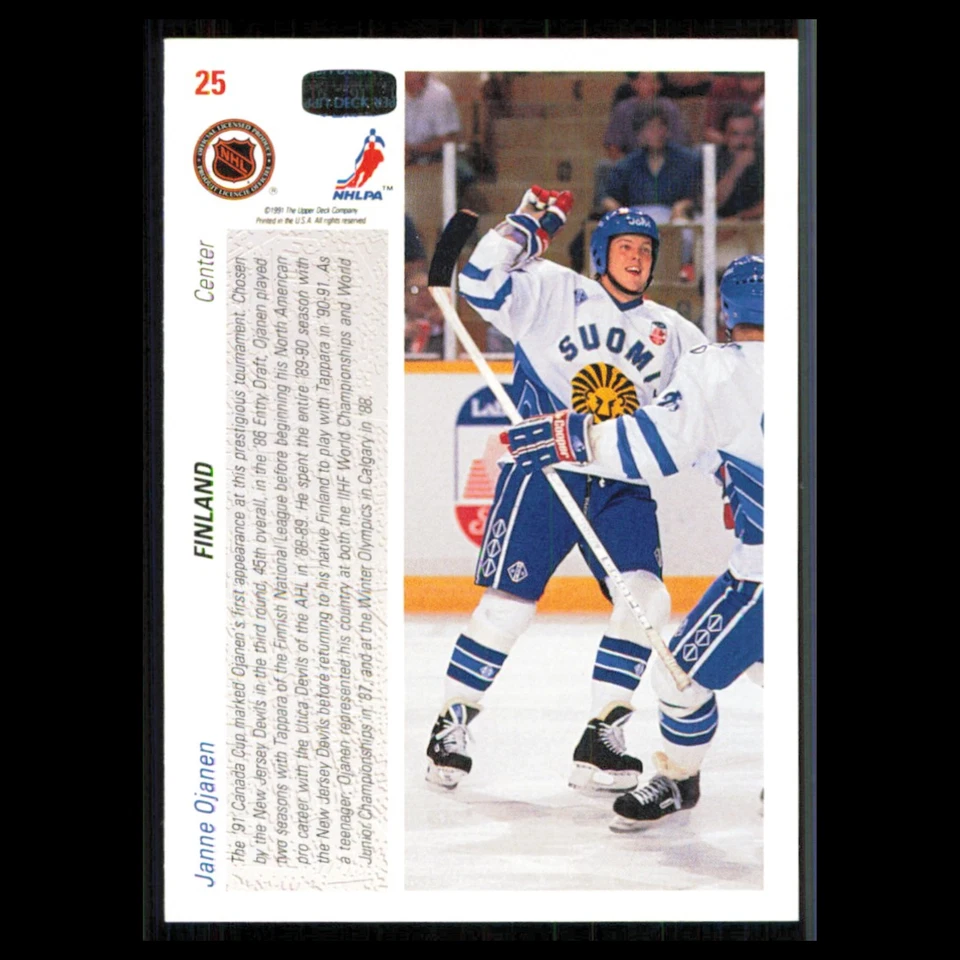 Janne Ojanen #25 1991 Upper Deck Finland Hockey Card NHL NM - Image 2 of 3