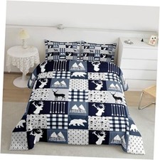 Deer Comforter Boho Bear Elk Bedding Set for Boys Girls Women Queen Multi 0936