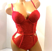 Victoria Secret Add 2 Cups Push Up Red Teddy V-String Lingerie New S